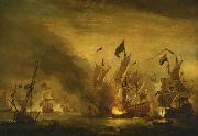 The burning of the Royal James at the Battle of Solebay VELDE, Willem van de, the Younger